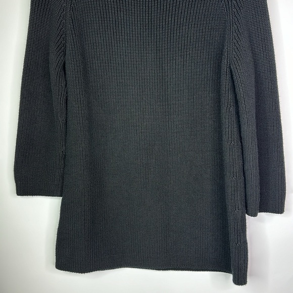 Pura Cashmere Black Supima Cotton Ribbed Neck 3/4 Sleeve Sweater Size Small - Picture 3 of 8